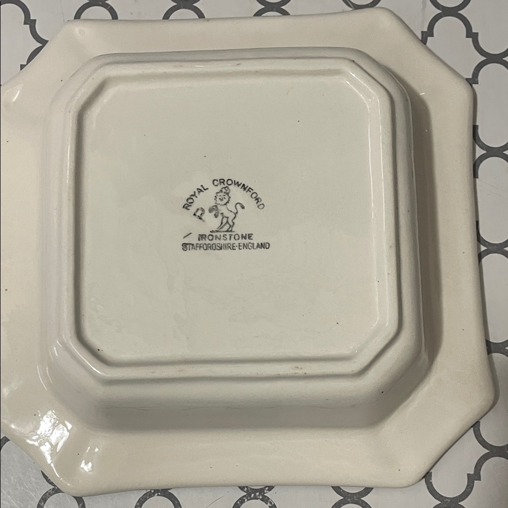 Vintage 8”x8”  ROYAL CROWNFORD IRONSTONE, Floral Ceramic Dish in Cream and Pink - Picture 2 of 3